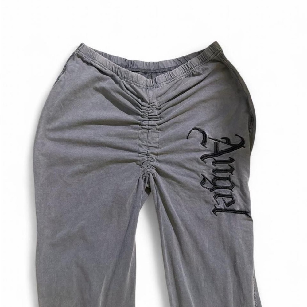Gray Ruched Pants with Black Angel Print L